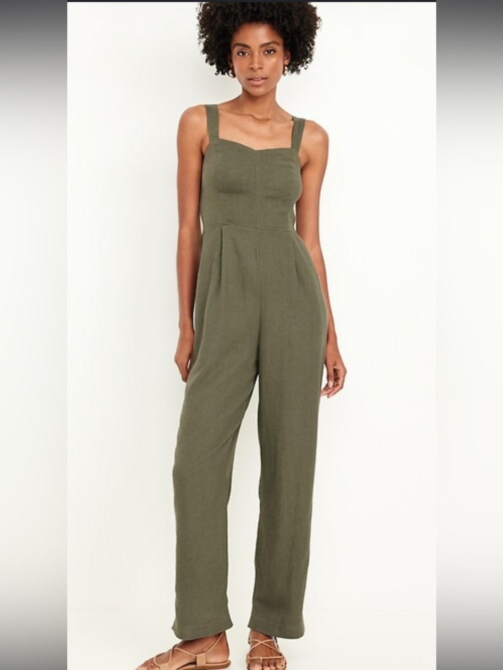 NWT - Size XXL - Old Navy Olive Green Sleeveless Linen-Blend Jumpsuit